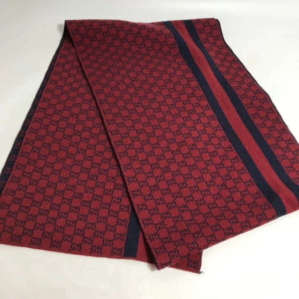 AUTHENTIC GUCCI GG Bicolor Scarf wool Red/Navy - Picture 2 of 7